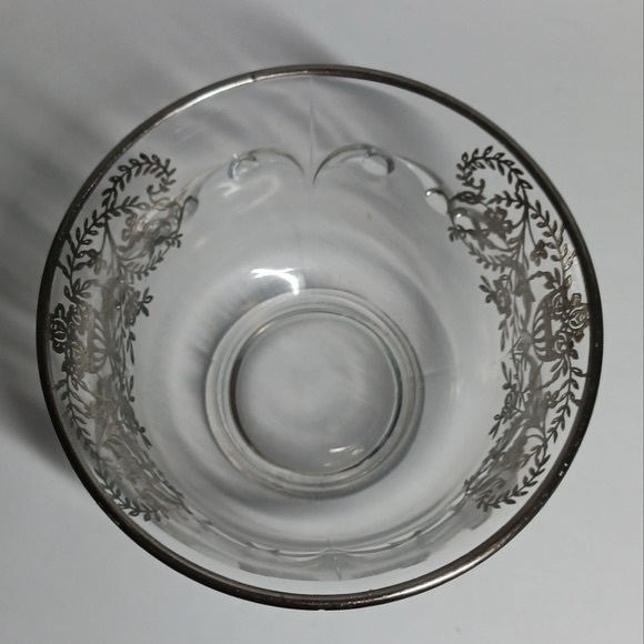 Viking Glass Silver Overlay Bowl 5inch Vintage Art Deco USA Made - Picture 3 of 6